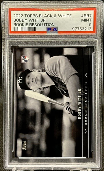 2022 TOPPS BLACK AND WHITE ROOKIE RESOLUTION RR7 BOBBY WITT JR PSA 9 ROYALS!