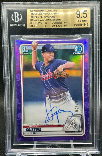 2020 Bowman Chrome PURPLE REFRACTOR AUTO RC Vaughn Grissom 136/250 BGS 9.5!