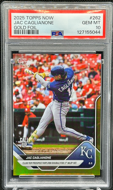 2025 Topps Now CALL UP ROOKIE CARD GOLD FOIL SP RC Jac Caglianone 20/50 PSA 10