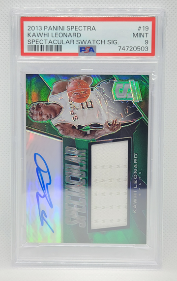  KAWHI LEONARD 2013-14 Panini Spectra Spectacular Swatch Signatures Jumbo Jersey Auto 17/75 PSA 9 MINT! Clippers