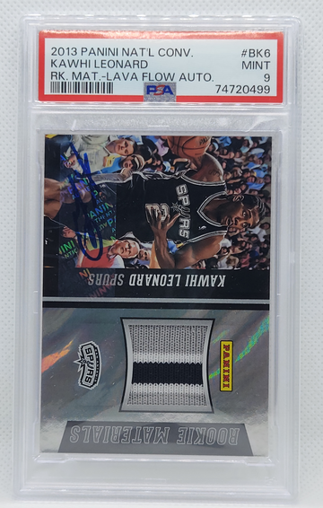  KAWHI LEONARD 2013 Panini National Convention Rookie Materials RC Lava Flow Jersey Patch Auto PSA 9 MINT Clippers