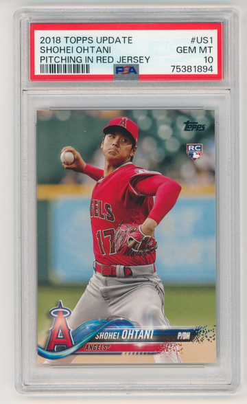 SHOHEI OHTANI 2018 TOPPS UPDATE US1 RC PITCHING IN RED JERSEY PSA 10 US1 ROOKIE