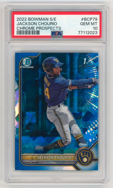 2022 Bowman Chrome Sapphire Jackson Chourio 1st Prospect #BCP-79 PSA 10 Gem Mint