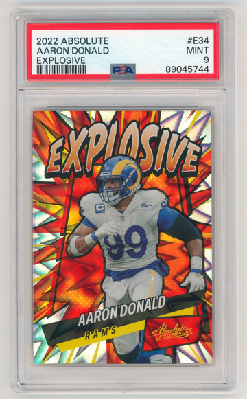AARON DONALD PSA 9 2022 PANINI ABSOLUTE #E34 EXPLOSIVE REFRACTOR CASE HIT