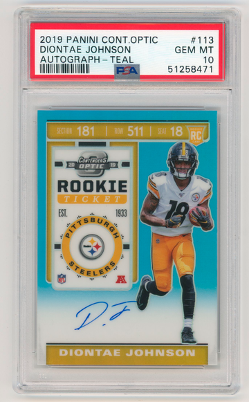 2019 Diontae Johnson Contenders Optic Teal Rookie Auto /149 Jersey # PSA 10