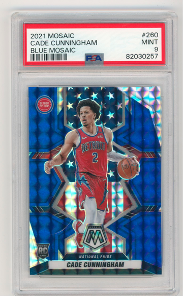 CADE CUNNINGHAM 2021/22 PANINI MOSAIC #260 RC BLUE PRIZMS SP #87/99 PSA 9 MINT