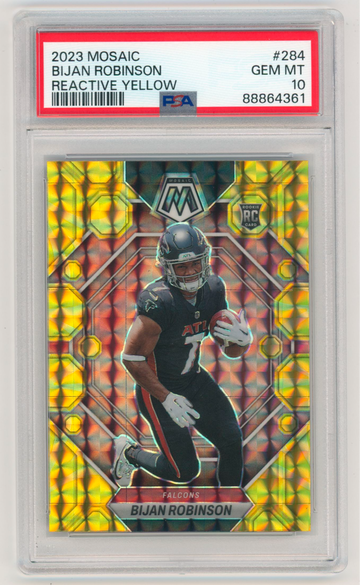 2023 Bijan Robinson RC #284 Mosaic Reactive Yellow Prizm Psa 10 Gem Mint!