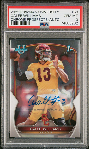 2022 Bowman University Caleb Williams Chrome Prospects-Auto 1st #50 PSA 10