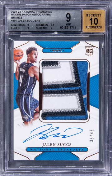 2021 National Treasures Rookie Patch Autographs (RPA) Bronze #101 Jalen Suggs (#35/49) – BGS MINT 9, Beckett 10
