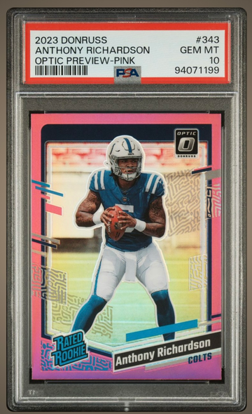 2023 Optic Preview #343 Anthony Richardson Pink Holo Prizm PSA 10