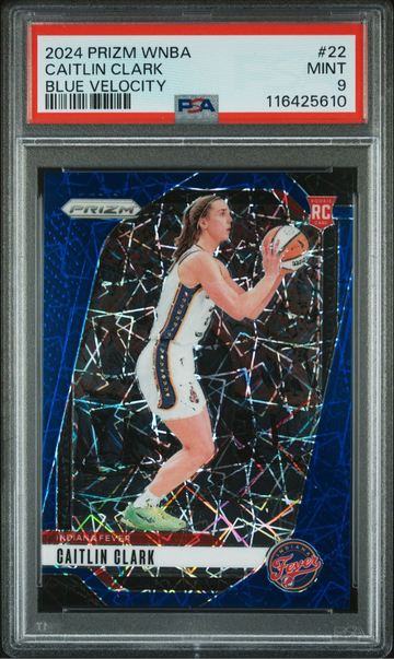 2024 Panini Prizm WNBA #22 Caitlin Clark Blue Velocity RC Rookie PSA 9
