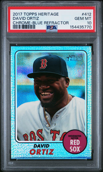 2017 TOPPS HERITAGE CHROME DAVID ORTIZ #412 BLUE REFRACTOR /68 PSA 10 GEM