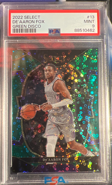  2022 #13 Select De’ Aaron Fox Green Disco /5 PSA 9