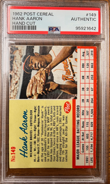 1962 Post Cereal Hank Aaron Hand Cut #149 PSA