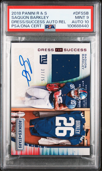 2018 PANINI ROOKIES & STARS RPA AUTOGRAPH DFSSB SAQUON BARKLEY PSA 9 Auto 10