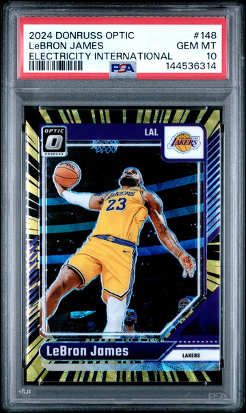2024 Donruss Optic LeBron James Electricity International #148 PSA 10 Lakers /75