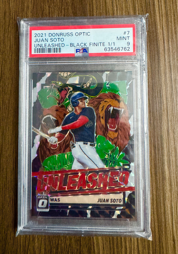 2021 Donruss Optic Juan Soto Unleashed Black Finite 1/1 PSA 9 #7