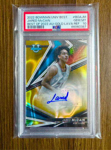 2022 Bowman Best Jared McCain Best Of Auto /75 PSA 10 #BOAJM Gold Lava