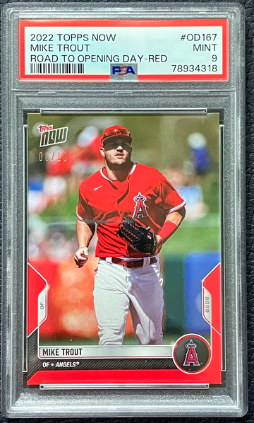 2022 Topps Now Road to Opening Day - Red Mike Trout #OD167 PSA 9 MINT Serial # 06/10