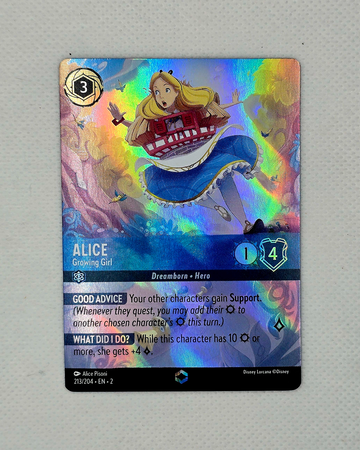 Lorcana-Alice Growing Girl-Enchanted RARE- 213/204- Rise Of The Floodborn