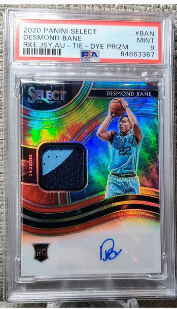 22/25 PSA 9 2020 Select Desmond Bane Tie Dye Prizm Patch Auto RPA RC jersey number match
