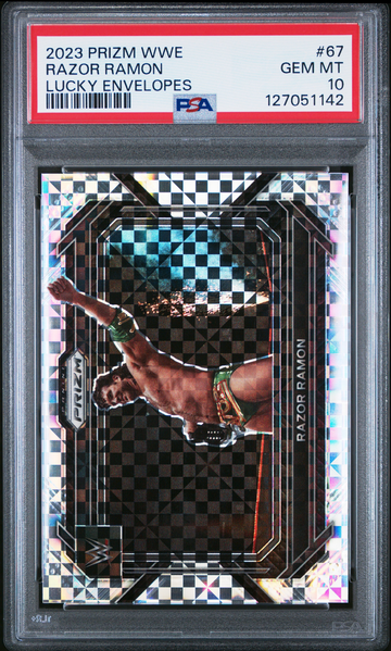 2023 PANINI PRIZM WWE RAZOR RAMON LUCLY ENVELOPES PRIZM #1/8 PSA 10 pop 1