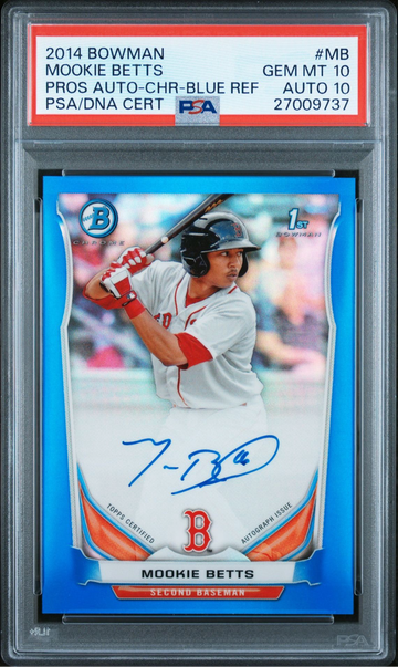 2014 BOWMAN PROSPECT AUTO MOOKIE BETTS PROS.AUTO.CHR-BLUE REFRACTOR /150 PSA 10/10