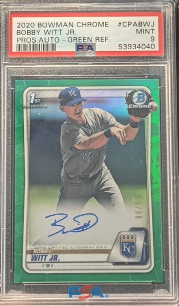 2020 Bowman Chrome Bobby Witt Jr Green Refractor Auto #CPABWJ PSA 9