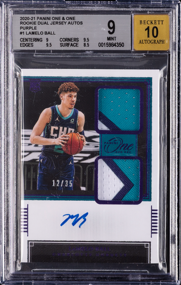 2020 Panini One & One Rookie Dual Jersey Autographs LaMelo Ball #1 BGS 9 10