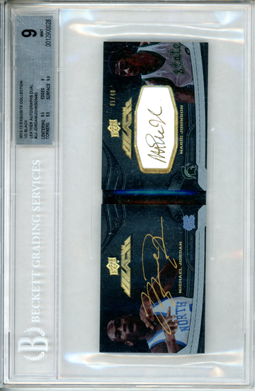 2012-13 Exquisite Collection UD Black Leather Autographs Dual Michael Jordan Magic Johnson