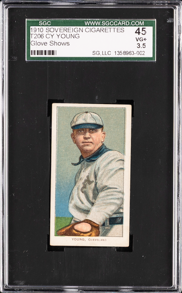 1910 T206 Sovereign Cigarettes Cy Young Glove Shows SGC 3.5
