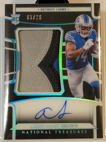2021 Panini National Treasures Amon-Ra St Brown Midnight Patch Auto. #05/20 Rookie RPA 