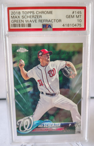 2018 Max Scherzer Topps Chrome Green Wave Refractor #d/99 PSA 10
