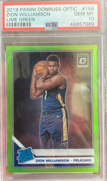 2019-20 Panini Donruss Optic #158 Zion Williamson Lime Green /149 PSA 10 Pop 15