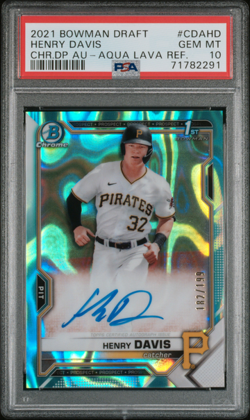 2021 Bowman Chrome Draft Henry Davis Prospect Aqua Refractor Auto PSA 10