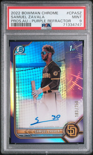 2022 Bowman Chrome Samuel Zavala Prospect Purple Refractor Auto PSA 9