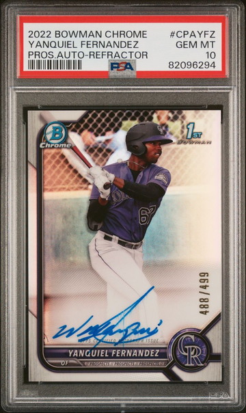 2022 Bowman Chrome Yanquiel Fernandez Prospect Refractor Auto PSA 10