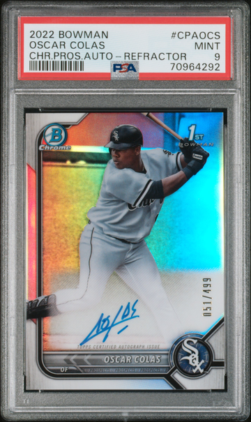 2022 Bowman Chrome Oscar Colas Prospect Refractor Auto PSA 9
