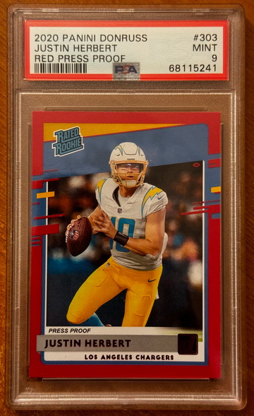 2020 Panini Donruss Justin Herbert Red Press Proof PSA 9