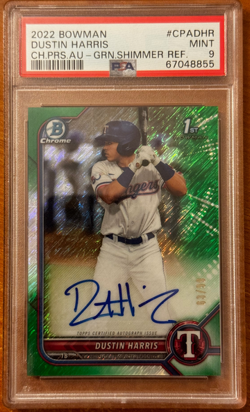 2022 Bowman Dustin Harris Green Shimmer Auto PSA 9