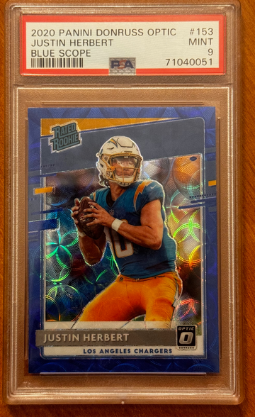 2020 Panini Donruss Optic Justin Herbert Blue Scope PSA 9