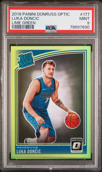 PSA 9 2018-19 Donruss Optic Luka Doncic Lime Green Prizm Rookie RC #177 /149