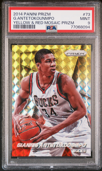 PSA 9 2014-15 Panini Prizm Giannis Antetokounmpo Red & Yellow Mosaic Prizm #73