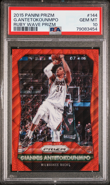 PSA 10 2015-16 Panini Prizm Giannis Antetokounmpo Ruby Wave Red #144 /350