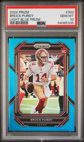 PSA 10 2022 Panini Prizm Brock Purdy Light Blue Prizm Rookie RC #353