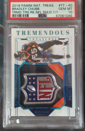 2018 National Treasures Bradley Chubb Tremendous TreasuresNFL Rookie SHIELD PSA 10