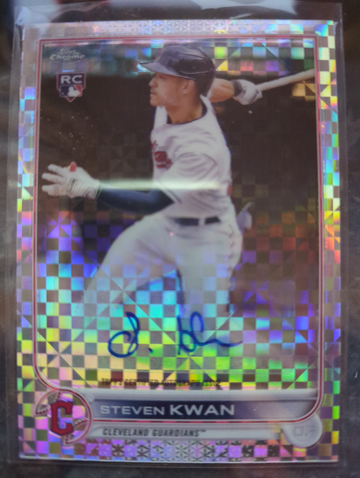 2022 Topps Chrome Update XFractor Auto Steven Kwan /125