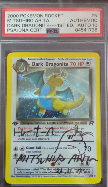 2000 Pokemon Rocket 1st Edition Dark Dragonite Holo Signed by Mitsuhiro Arita Authentic w/ 10 auto