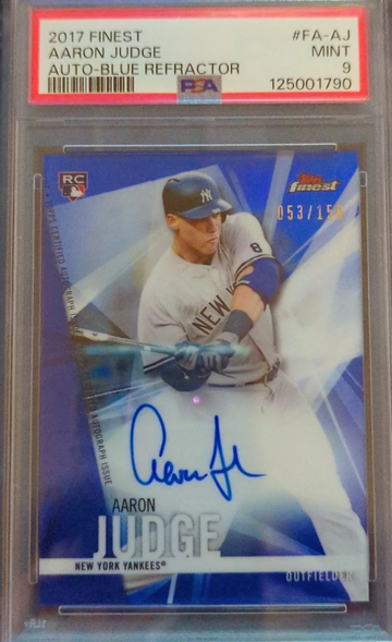 2017 Topps Finest Aaron Judge Blue Refractor Rookie Auto /150 PSA 9 POP 5