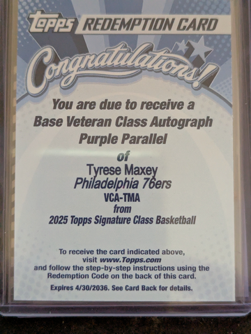 2025-26 Topps Signature Class Auto Purple Tyrese Maxey /100